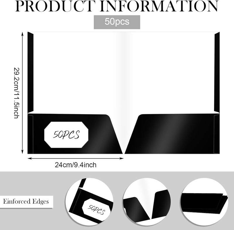 Jutom 50 Pcs 2 Pocket Glossy Paper Folders Glossy Paper Laminated Portfolios, Letter Size, Presentation Folders with Pockets for Office Teacher Worker Supplies(Black Color) - Image 2